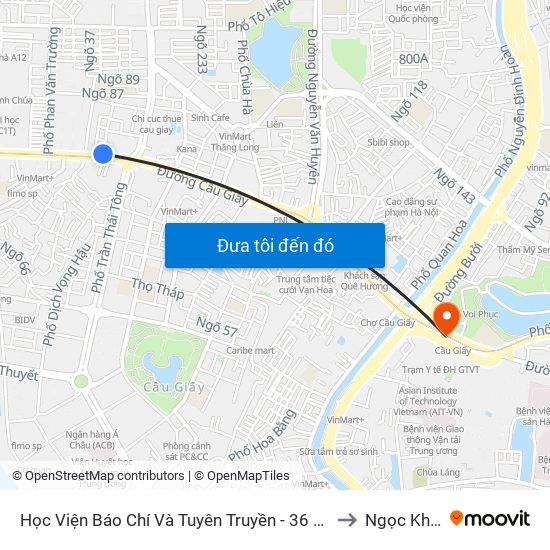 Học Viện Báo Chí Và Tuyên Truyền - 36 Xuân Thủy to Ngọc Khánh map