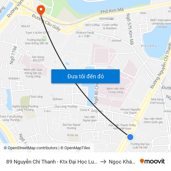 89 Nguyễn Chí Thanh - Ktx Đại Học Luật to Ngọc Khánh map