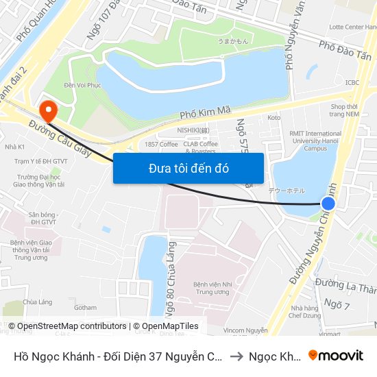 Hồ Ngọc Khánh - Đối Diện 37 Nguyễn Chí Thanh to Ngọc Khánh map