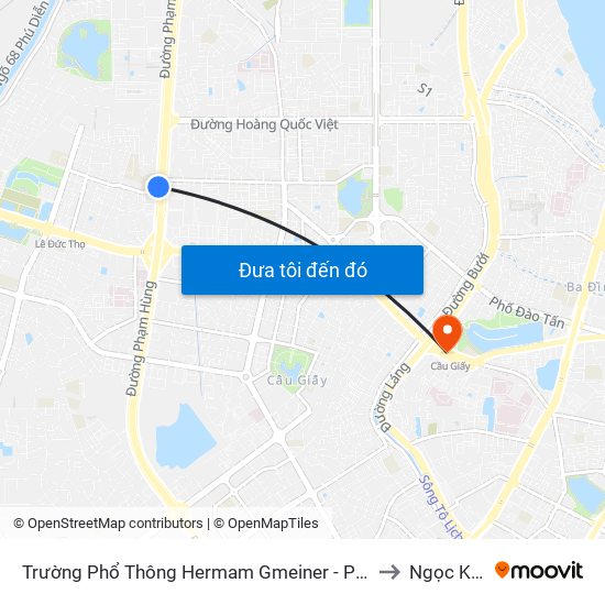 Trường Phổ Thông Hermam Gmeiner - Phạm Văn Đồng to Ngọc Khánh map