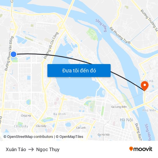 Xuân Tảo to Ngọc Thụy map