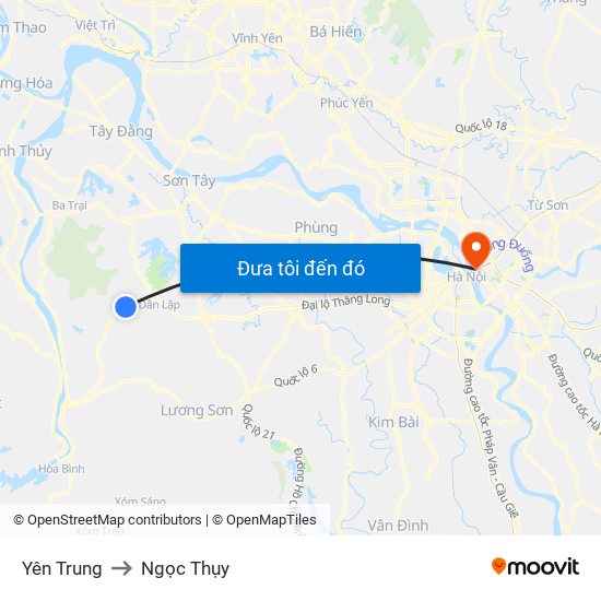 Yên Trung to Ngọc Thụy map