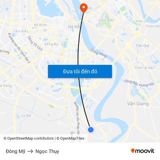 Đông Mỹ to Ngọc Thụy map