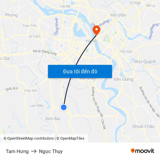 Tam Hưng to Ngọc Thụy map