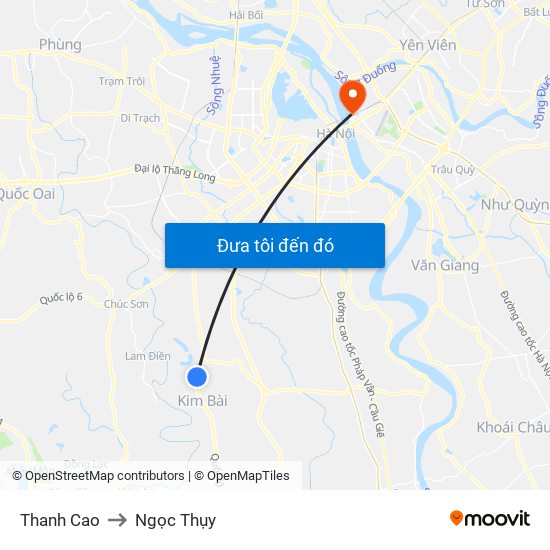 Thanh Cao to Ngọc Thụy map