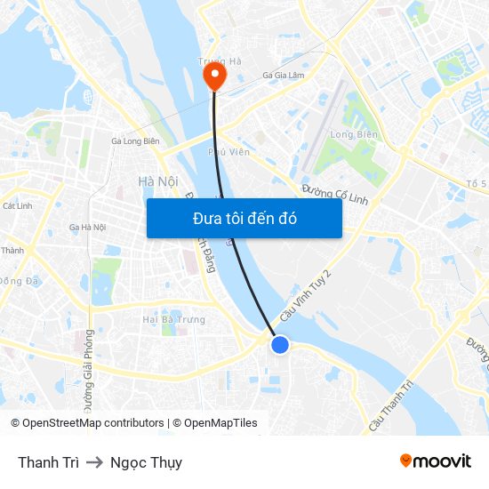 Thanh Trì to Ngọc Thụy map