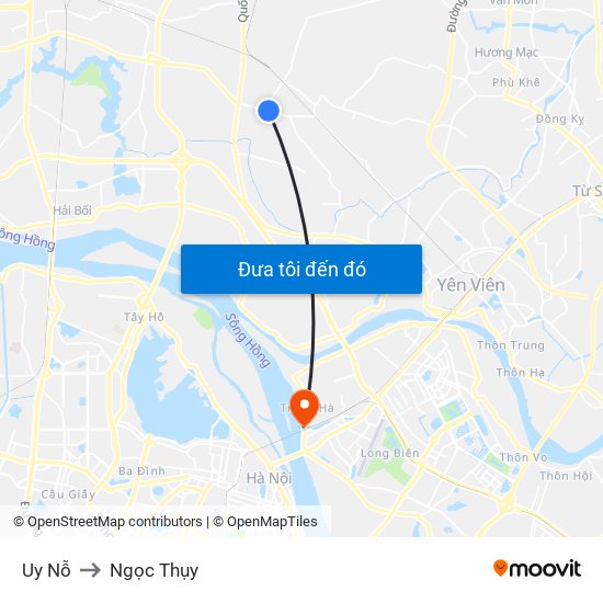 Uy Nỗ to Ngọc Thụy map