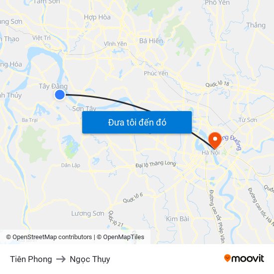 Tiên Phong to Ngọc Thụy map