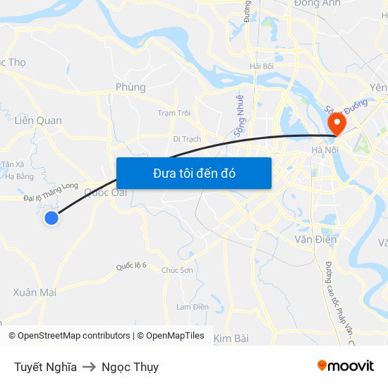 Tuyết Nghĩa to Ngọc Thụy map