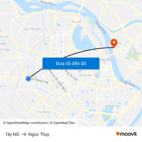 Tây Mỗ to Ngọc Thụy map