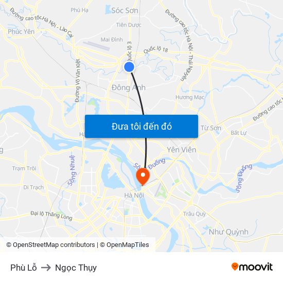 Phù Lỗ to Ngọc Thụy map