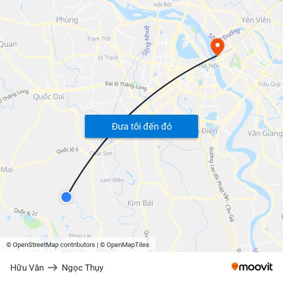 Hữu Văn to Ngọc Thụy map