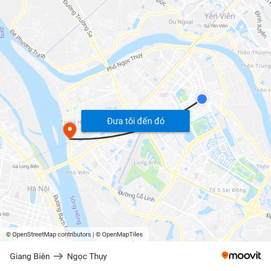 Giang Biên to Ngọc Thụy map