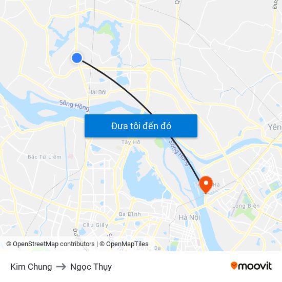 Kim Chung to Ngọc Thụy map