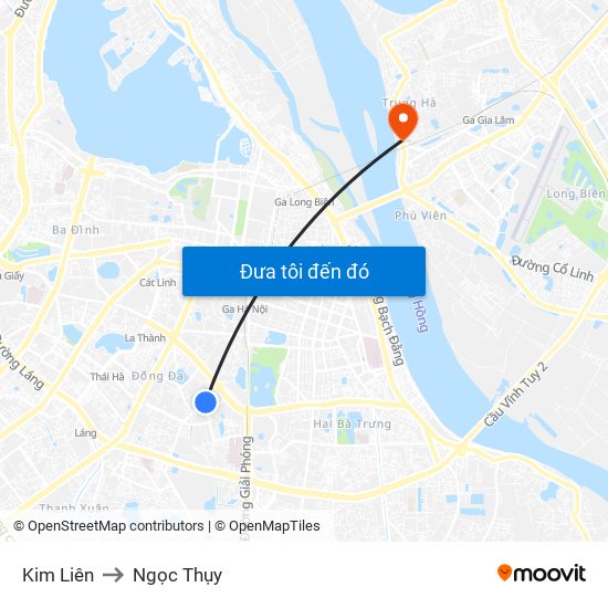 Kim Liên to Ngọc Thụy map