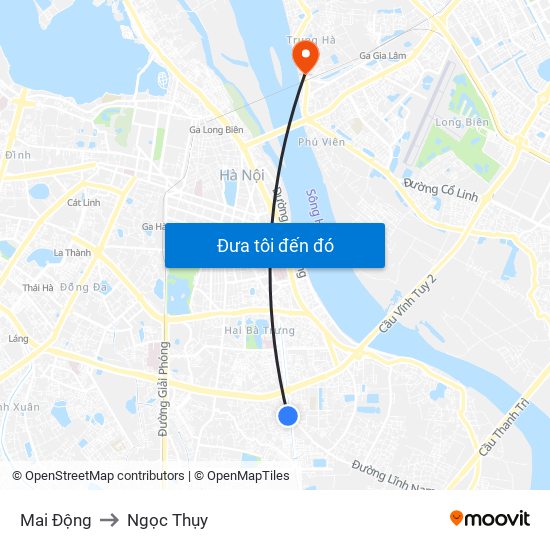 Mai Động to Ngọc Thụy map
