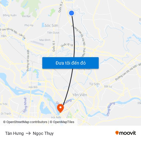 Tân Hưng to Ngọc Thụy map