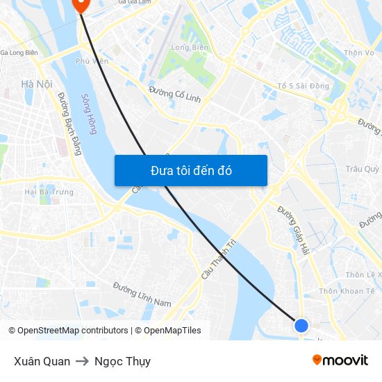 Xuân Quan to Ngọc Thụy map