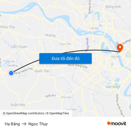 Hạ Bằng to Ngọc Thụy map