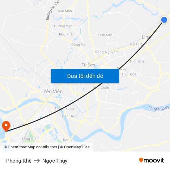 Phong Khê to Ngọc Thụy map