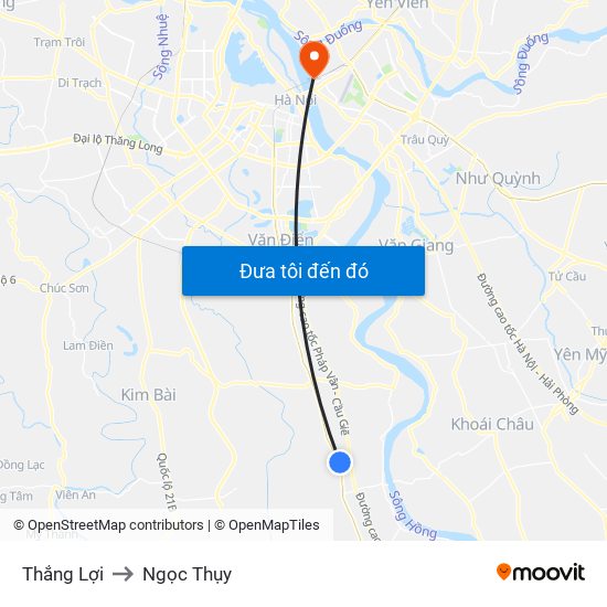 Thắng Lợi to Ngọc Thụy map