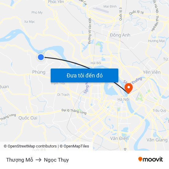 Thượng Mỗ to Ngọc Thụy map