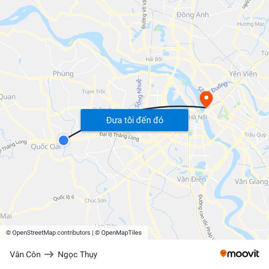 Vân Côn to Ngọc Thụy map