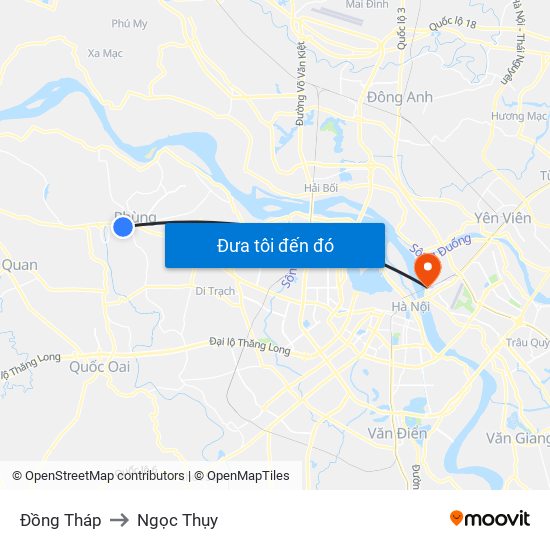 Đồng Tháp to Ngọc Thụy map