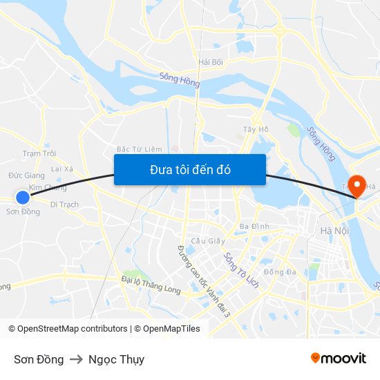 Sơn Đồng to Ngọc Thụy map