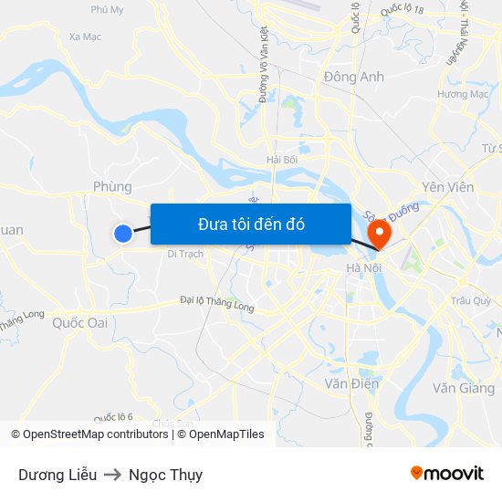 Dương Liễu to Ngọc Thụy map