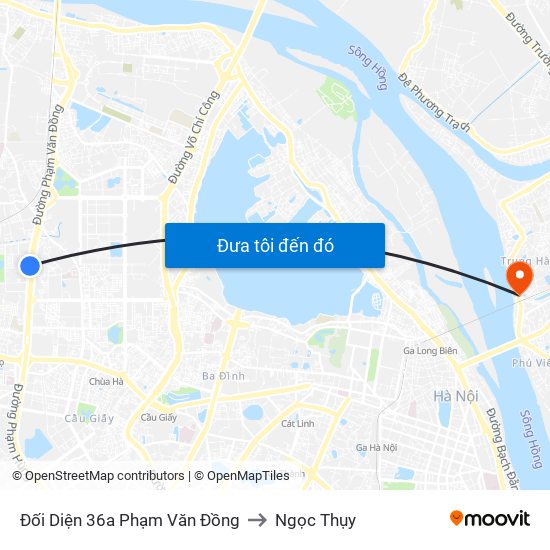 Đối Diện 36a Phạm Văn Đồng to Ngọc Thụy map