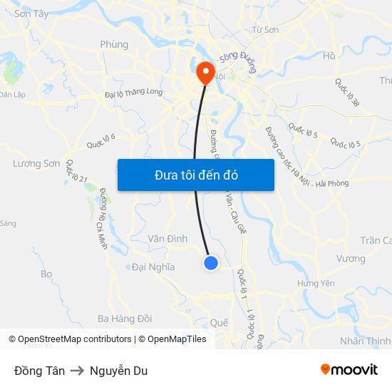 Đồng Tân to Nguyễn Du map