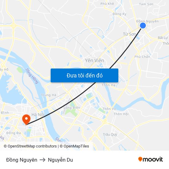 Đồng Nguyên to Nguyễn Du map
