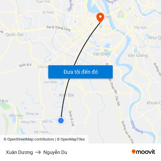 Xuân Dương to Nguyễn Du map