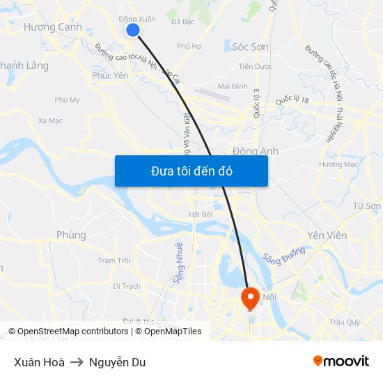 Xuân Hoà to Nguyễn Du map