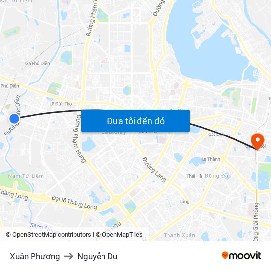 Xuân Phương to Nguyễn Du map