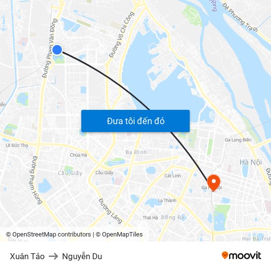 Xuân Tảo to Nguyễn Du map