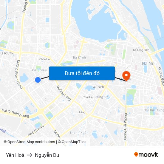 Yên Hoà to Nguyễn Du map
