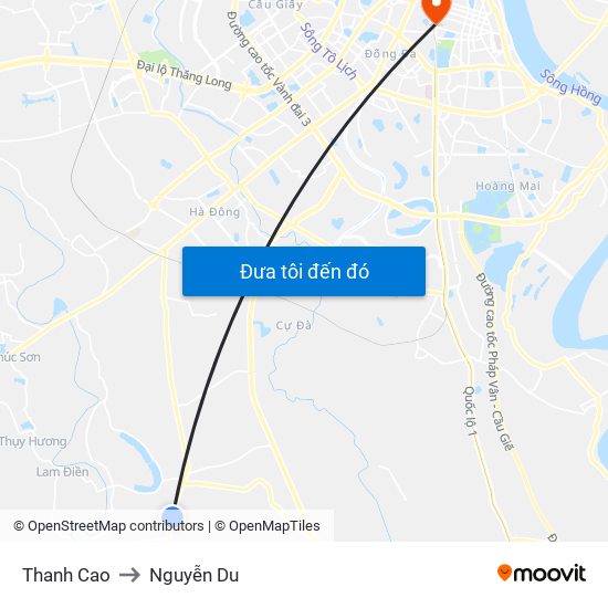 Thanh Cao to Nguyễn Du map