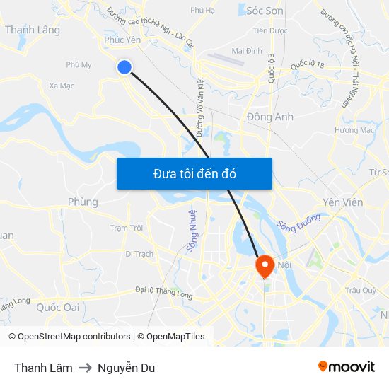 Thanh Lâm to Nguyễn Du map