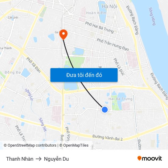Thanh Nhàn to Nguyễn Du map
