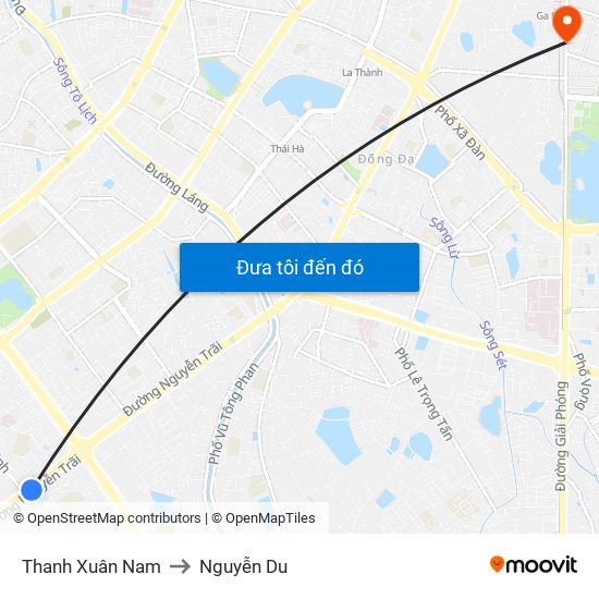 Thanh Xuân Nam to Nguyễn Du map