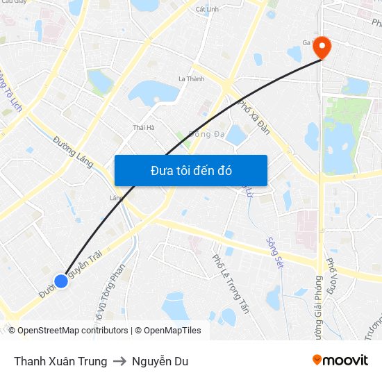 Thanh Xuân Trung to Nguyễn Du map