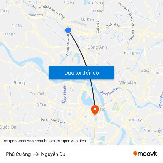Phú Cường to Nguyễn Du map