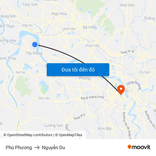 Phú Phương to Nguyễn Du map
