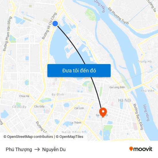 Phú Thượng to Nguyễn Du map