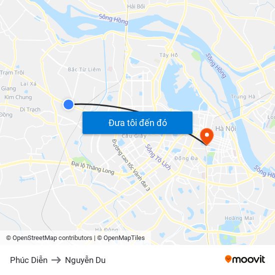 Phúc Diễn to Nguyễn Du map