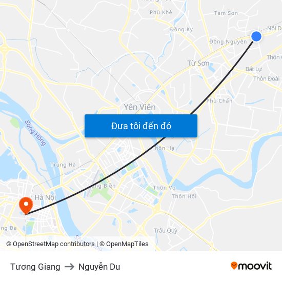 Tương Giang to Nguyễn Du map