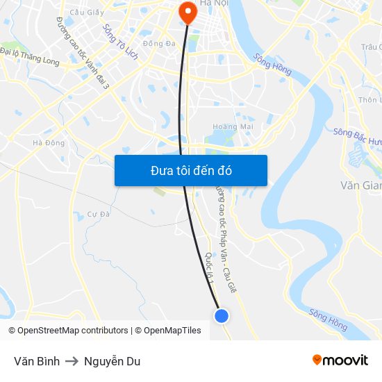 Văn Bình to Nguyễn Du map