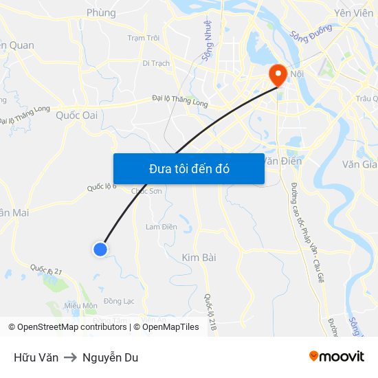 Hữu Văn to Nguyễn Du map